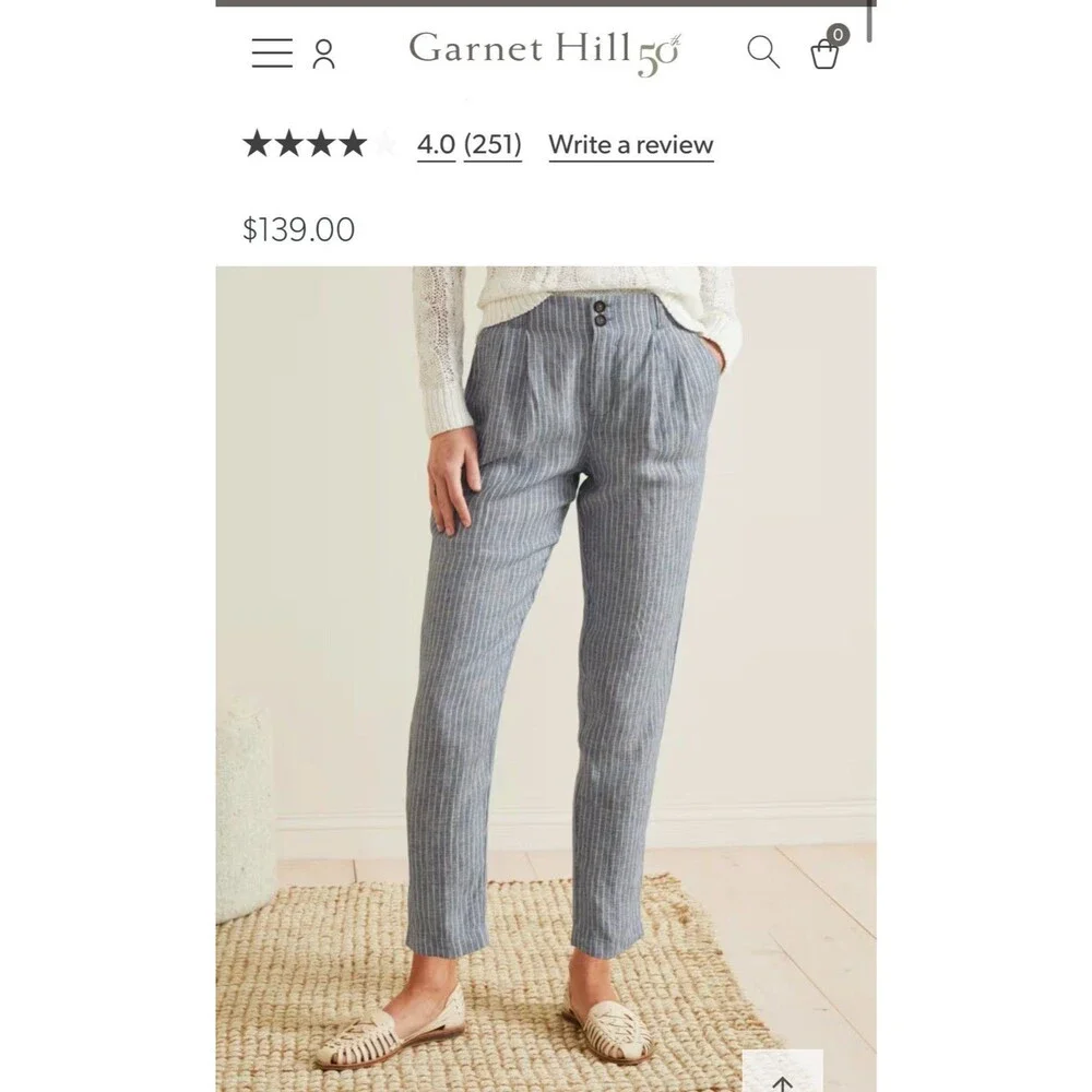 Garnet Hill 100% Linen Blue and White Stripe Pants Size 14 NWT $139 - 430
